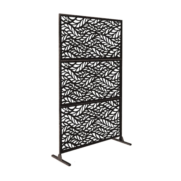 Highlanderhome LaserCut Metal Privacy Fence, BlowingLeaves, Black, 48"x72"/Set BlowingLeaves_Black_3pcCombo - main